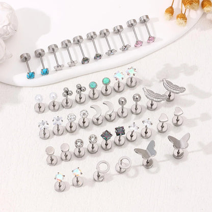 2PCS/Set Stainless Steel Heart Moon Earbone Stud Screw Ball Stud Earrings for Women Fashion Ear Tragus Cartilage Body Piercing.