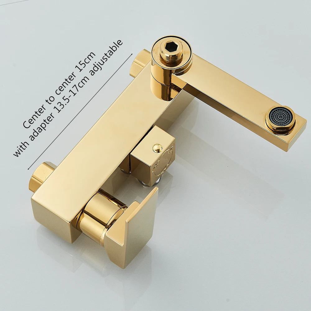 Golden Bathroom Shower Faucet Wall Mounted Rainfall Shower System Bathroom Rotate Bathtub Spout with Hand Shower