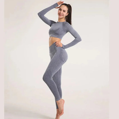 Sexy Seamless Knitted Yoga Sportswear Set Women's Quick Dry Tight Fitness Clothes Set Comfortable High-End Sensation