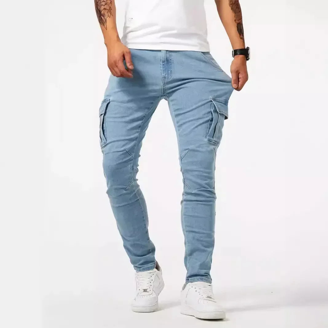 Neue Jeans Herren Seitentasche Skinny Jeans Schlank Einfarbig Hohe Taille Denim Bleistift Hosen Sommer.