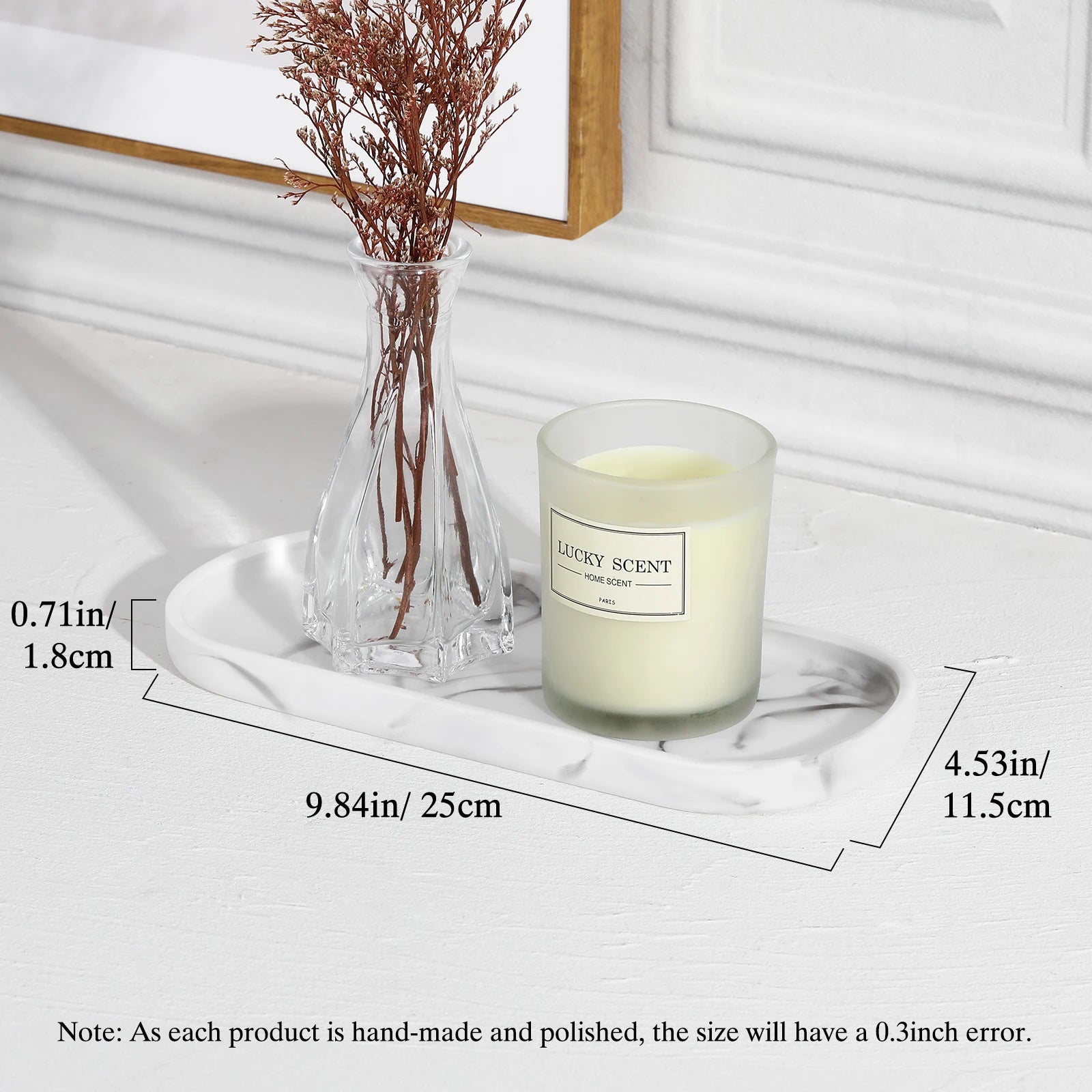 Bathroom Vanity Tray Oval Soap Dispenser Tray 10" Marble Kitchen Counter Trays Resin Bathroom Tray for Counter Toilet Tank Tray.