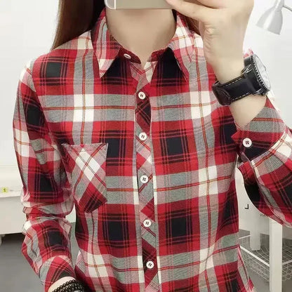2024Spring and Autumn New College Style Women's Long sleeved Bottom Top Cardigan Long sleeved Fashion Plaid Shirt