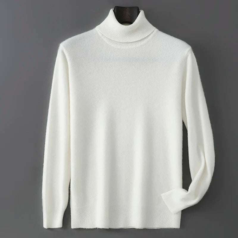 2025 Autumn/Winter High Collar Men's 100% Pure Wool Stylish Youth Loose Knitted Outerwear Flip Collar Casual Base Men's Sweaters