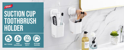 TAILI Zahnbürstenhalter mit Saugnapf für die Dusche, bohrfrei, abnehmbare Zahnpasta, selbstentleerender Rasiererhalter, Organizer für Badezimmer