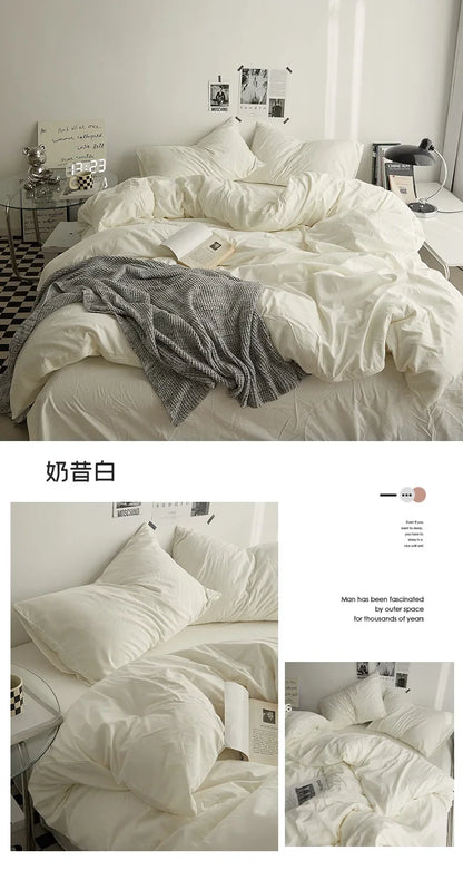 High Quality Solid Color Double Washed Cotton Bedding 4 Pieces Set Student Dormitory Bed Linen Duvet Set Bed Suit