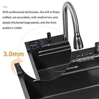 Blue Whale Arowana Multifunctional Kitchen Sink Single Bowl Nano Black Honeycomb LED Digital Display Stainless Steel for Home