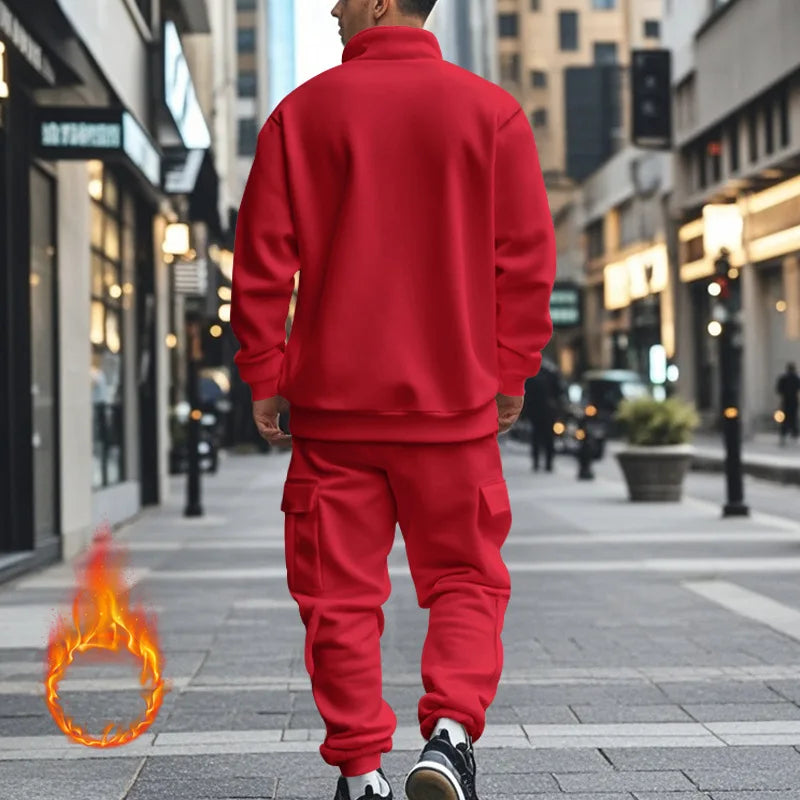 2024 Herbst und Winter Herren-Sporthosen-Set aus lässigem Samt mit warmem Reißverschluss