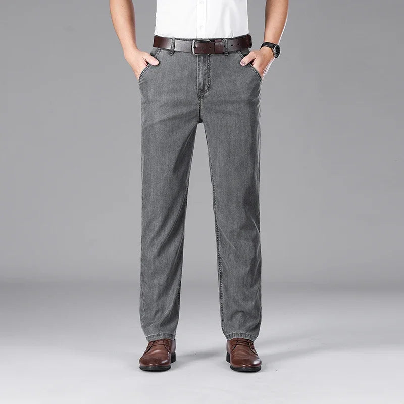 Business Lyocell Jeans Men Summer New Thin Fashion Straight Breathable Brand Pants Male Slim Comfortable  Denim Trousers.