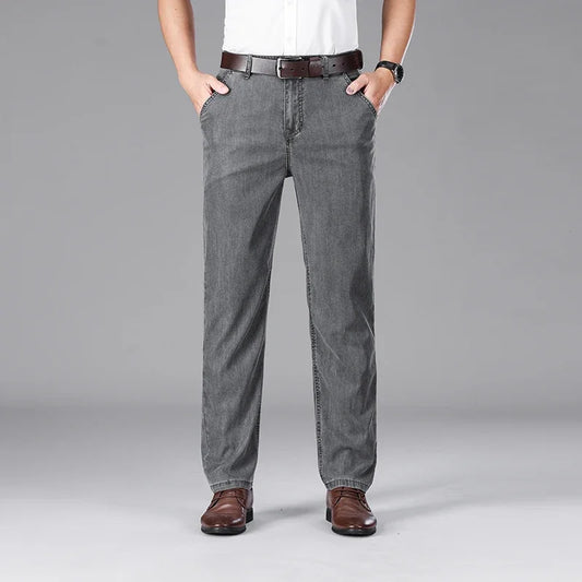 Business Lyocell Jeans Men Summer New Thin Fashion Straight Breathable Brand Pants Male Slim Comfortable  Denim Trousers.