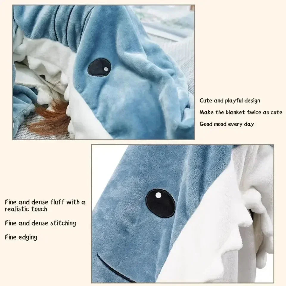 Shark Cartoon Sleeping Bag Adult Pajama Hooded Warm Flannel Blanket Funny Homewear Super Soft Onesie Sleeping Bag Winter Warm.