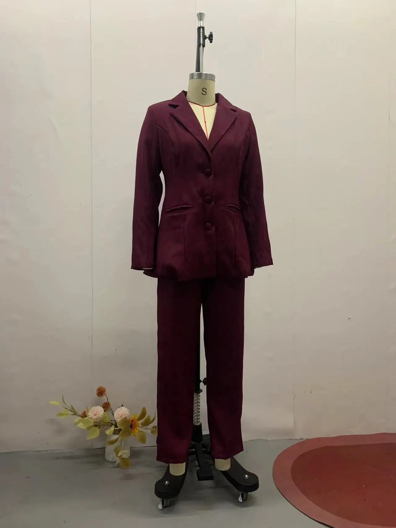 American New Fashion Women's Solid Color Casual Trendy 2 Piece Sets Long Sleeve Suit Blazers Wide Leg Trousers Female Clothes.