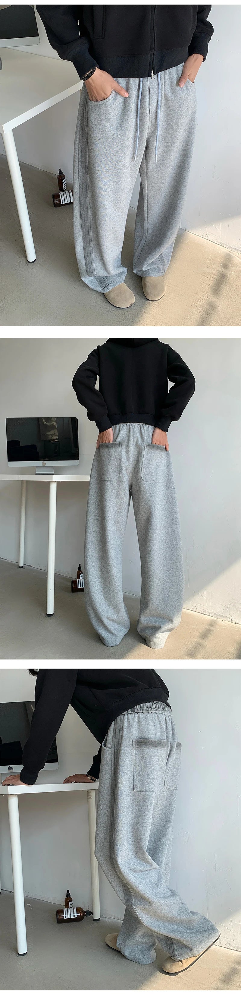 New Men's Casual Pants Side Striped Wide Leg Outdoor sports pants Straight Sweatpants Neutral High-quality Long Baggy Trousers.