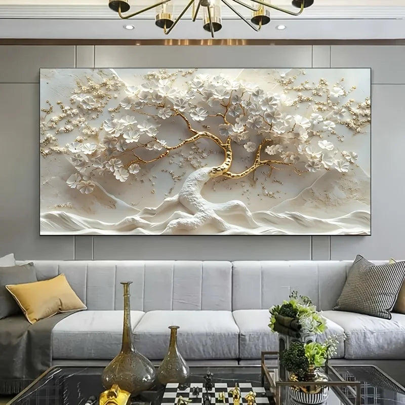 Golden Tree of Life Art Large Golden Tree of Life Canvas Art , Modern Wall Decor for Living Room and Bedroom.