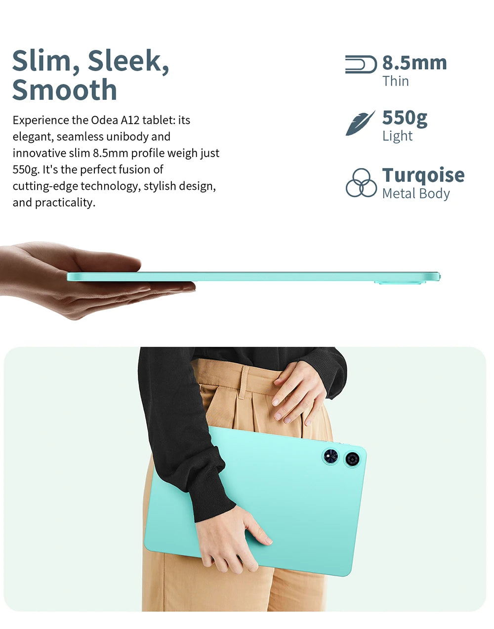 Odea A12 Android 14 Tablet, T606 8-core, 4GB+8GB RAM 128GB ROM, 12 inch 2000x1200 Display, 8000mAh, Widevine L1, 13MP Camera.