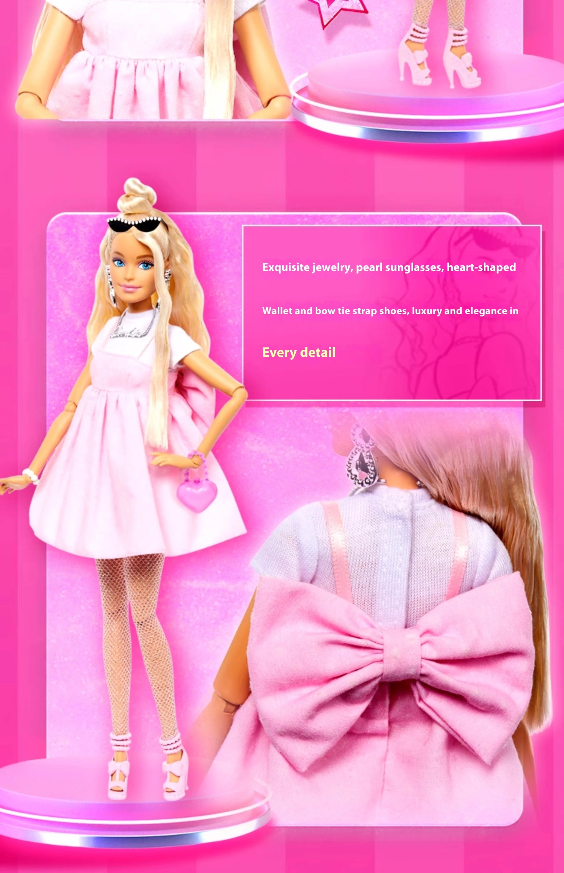 Genuine Barbie Deluxe Style Dolls Pink Dress Outfit Blond Hair Knot Bow Accessories Toys For Girls Sweet Birthday Gift In Stock.
