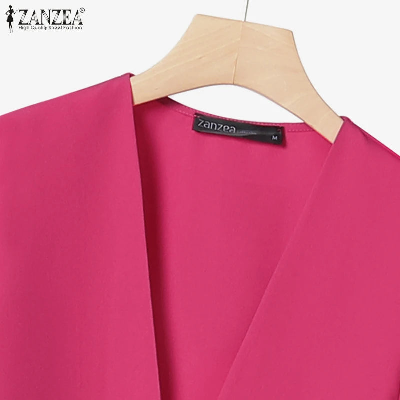 ZANZEA Autumn Fashion 2 Pieces Sets Women V-Neck Long Sleeve Blazer & Wide Leg Pants 2pcs Suits Office Commuting Solid Pant Sets.