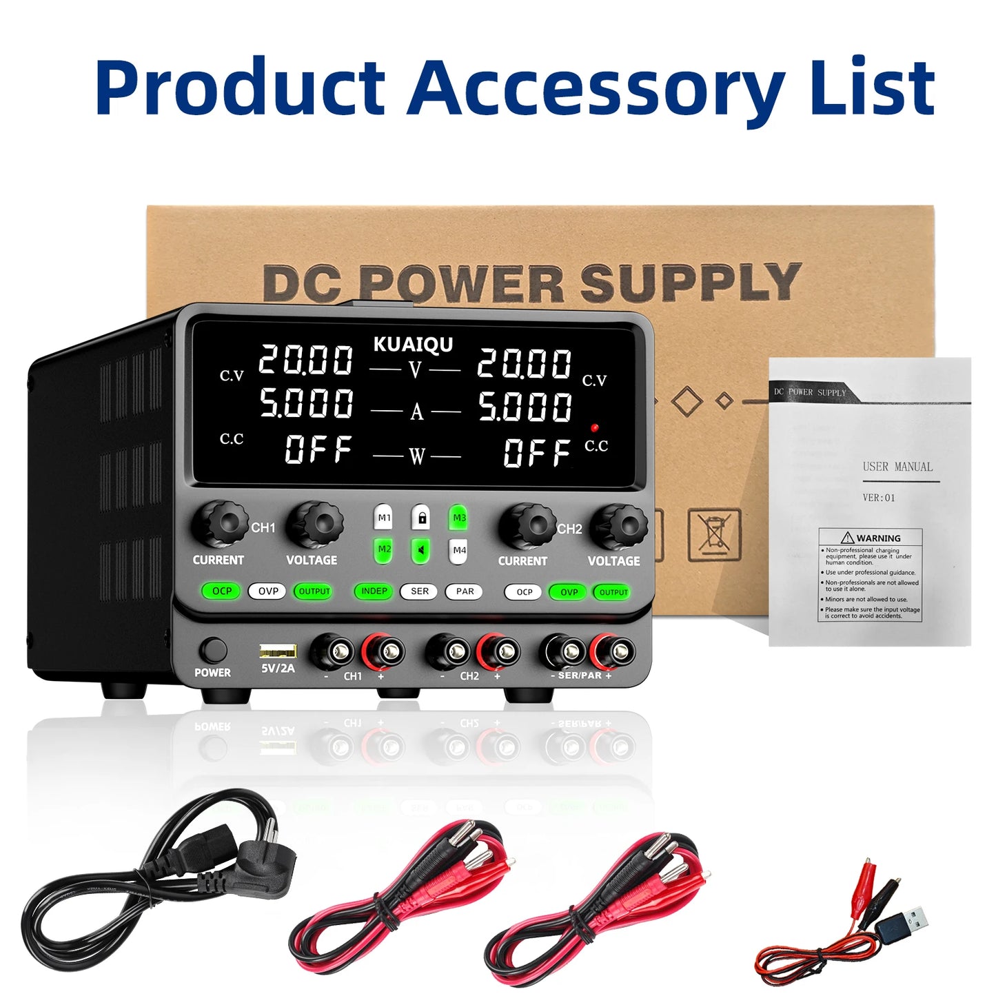 KUAIQU Newest 30V10A Dual Channel Bench Power Supply 3-Way Series-Parallel Output Overvoltage Overcurrent Protection Laboratory.