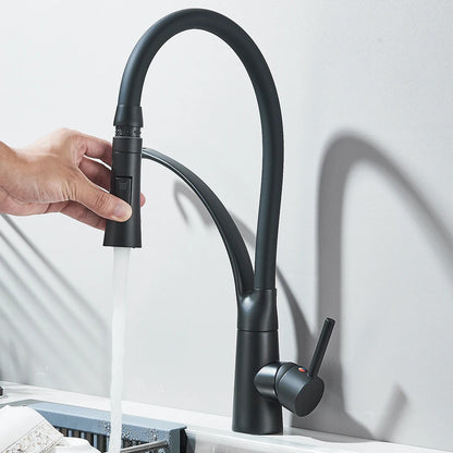 Black Rubber Kitchen Faucet Mixer Tap Rotation Pull Down Stream Sprayer Taps Hot Cold Water Tap One Handle Kitchen Tap