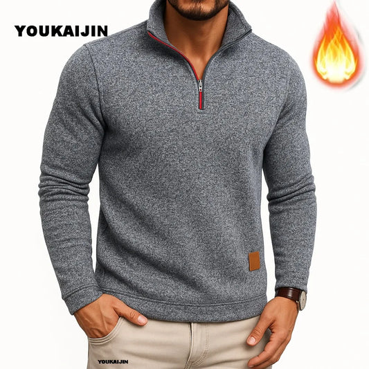 Men Sweatshirts Spring Thicker Pullover Quarter Zipper Pullover for Male Hoody Outdoor Sweatshir Autumn Solid Color Turtleneck.