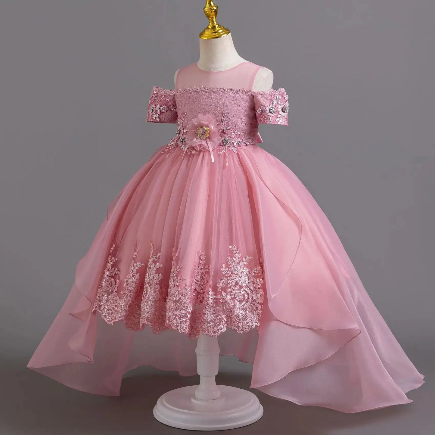 Luxus Perlen Kleider Für Kinder Spitze Schleppende Hochzeit Prinzessin Kleid Für Mädchen Geburtstag Prom Gala Leistung Lange Ballkleid.