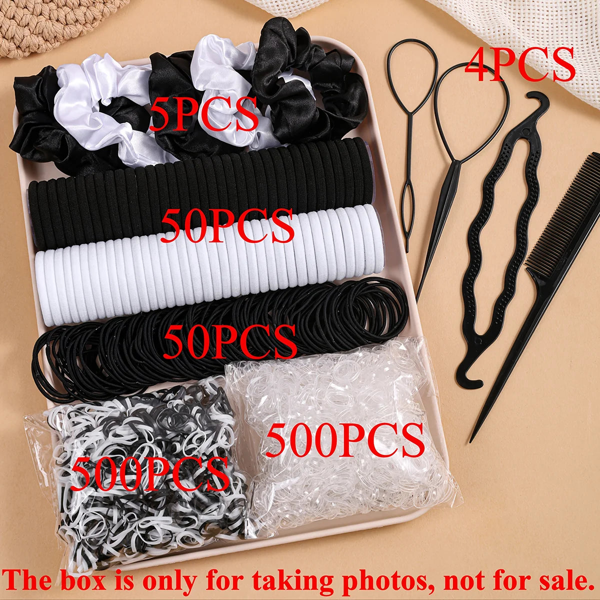 1109pcs Women Dark Hair Accessories Set Elastic Seamless Ponytail Scrunchies Small Rubber Bands Fashion Hair Ties Headbands.