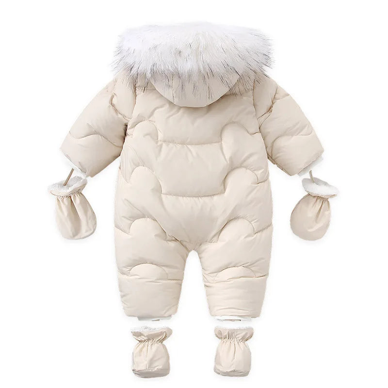 AYNIGIELL 2024 Winter Neugeborenen Verdickung Overall Integrierte Wolle Mit Kapuze Unten Strampler Baby Jungen und Mädchen Warme Schneefeste Overalls.