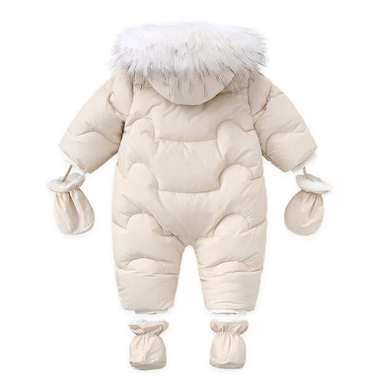 AYNIGIELL 2024 Winter Neugeborenen Verdickung Overall Integrierte Wolle Mit Kapuze Unten Strampler Baby Jungen und Mädchen Warme Schneefeste Overalls.