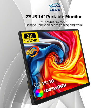 ZSUS 2160*1440  14-inch 2K Portable Monitor 60HZ For Laptop XBox PS4 / 5 Switch TV Box Cell Phone PC Extension  Mobile.