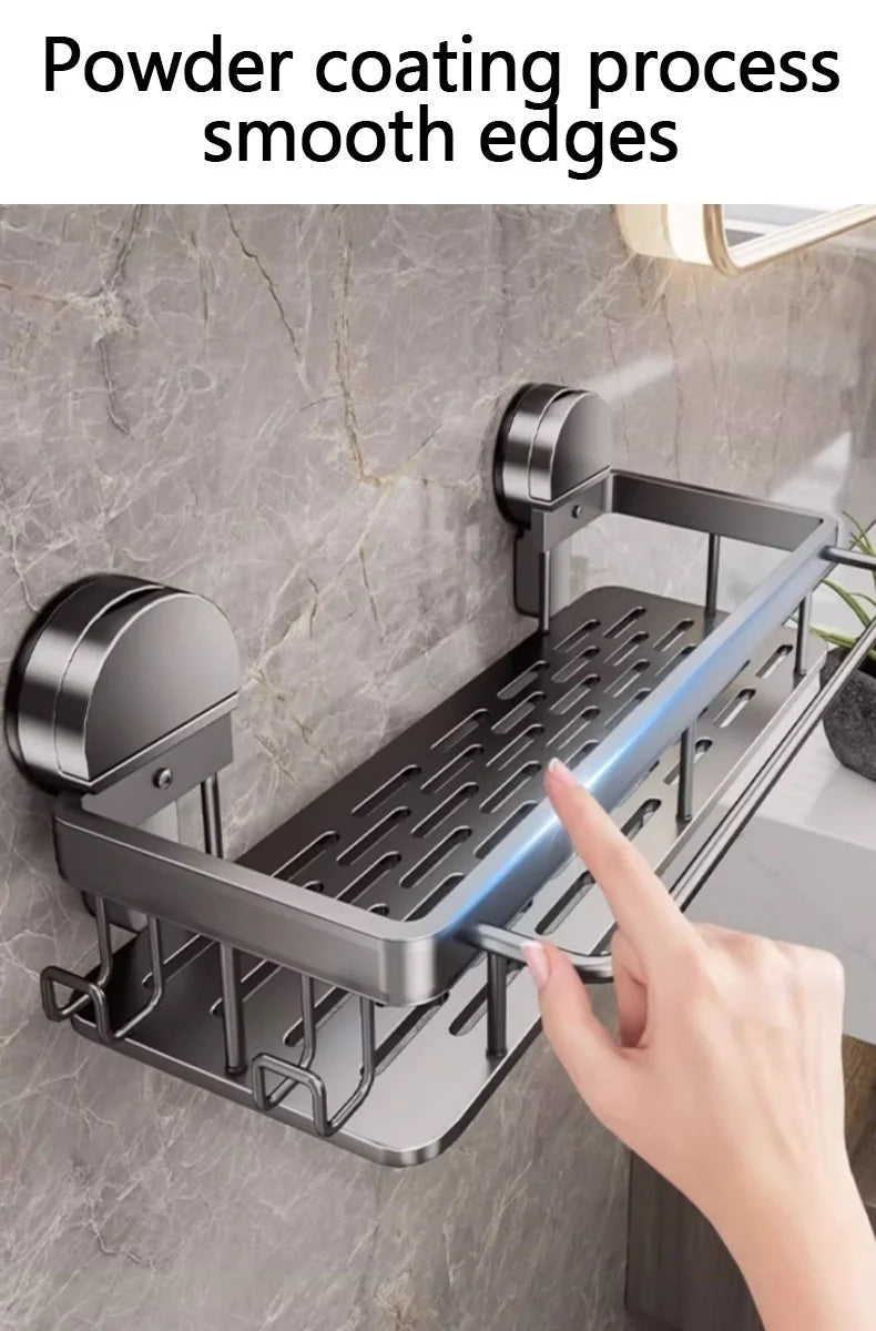 Kein Bohren, Saugnapf, selbstklebendes Badezimmerregal, Badezimmerregal, Toilette, Aluminium-Hängeregal, Badezimmer-Organizer, zum Aufhängen an der Wand