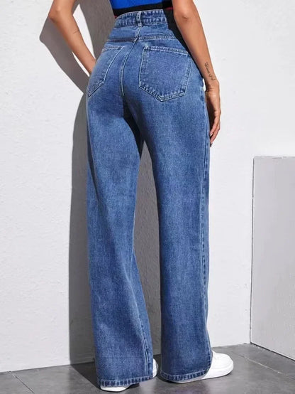 High Waist Straight Leg High Waist Jeans Women's Fashion Autumn 2025 New Style Cross-Border Wish Straight Leg Jeans.