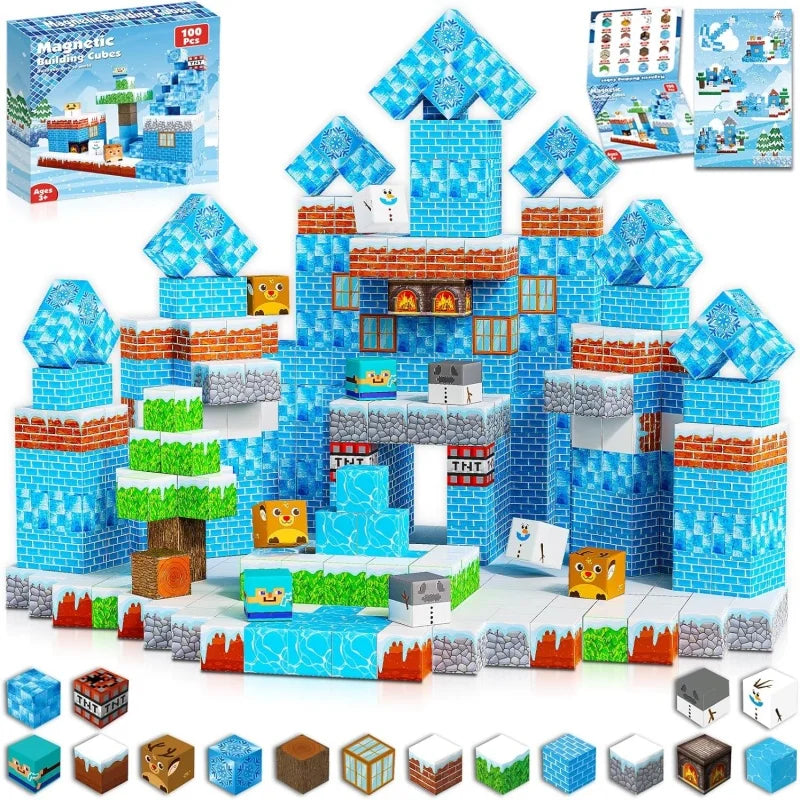 Magnetic Blocks Ice Castle Building Set Montessori Toddler STEM Sensory Toys Christmas Birthday Gift Educational Stacking Game.