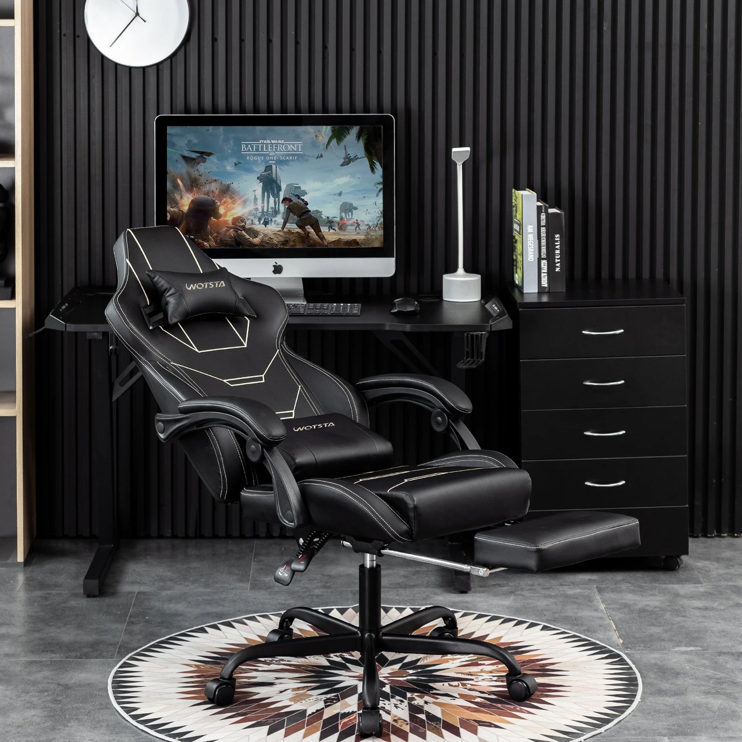 WOTSTA Gaming Chair Ergonomischer Gaming Chair Bürostuhl mit Fußstütze Racing Computerstuhl Höhenverstellbar Gepolstert Computerst