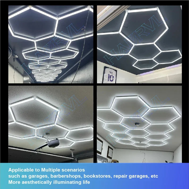 Hexagon LED lighting for Garage Barbecue Shop Barbershop Gym Bar Car Detailing Showroom 4S Workshop Ceiling Light Honeycomb Tube.