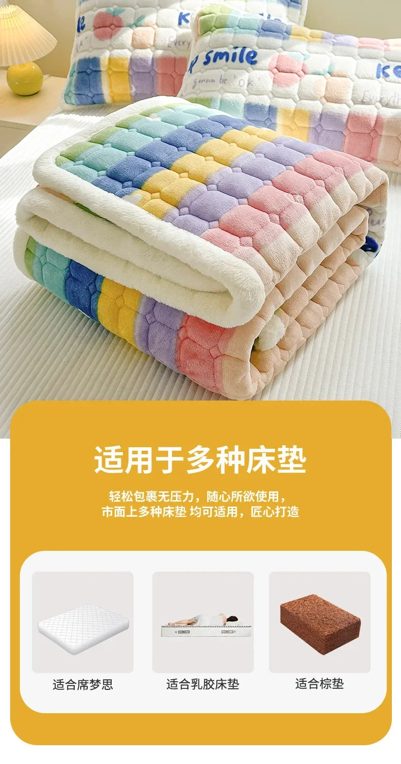 Winter Soft Thick Flannel Mattress Toppers Dormitory Single Double Bedspread Warm Bed Sheets Mattress Cover Fold Tatami Thin Mat.
