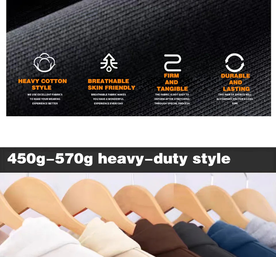 470G-570G HeavyWeight Cotton New Autumn Casual Men's Top Solid Color Loose Pullover Hoodies Sweatshirt Long-Sleeve Men Clothing.