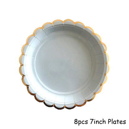 Gold Blue Party Disposable Tableware Paper Straw Cups Plates Napkins Baby Shower Favors Birthday Wedding Decor Party Supplies.