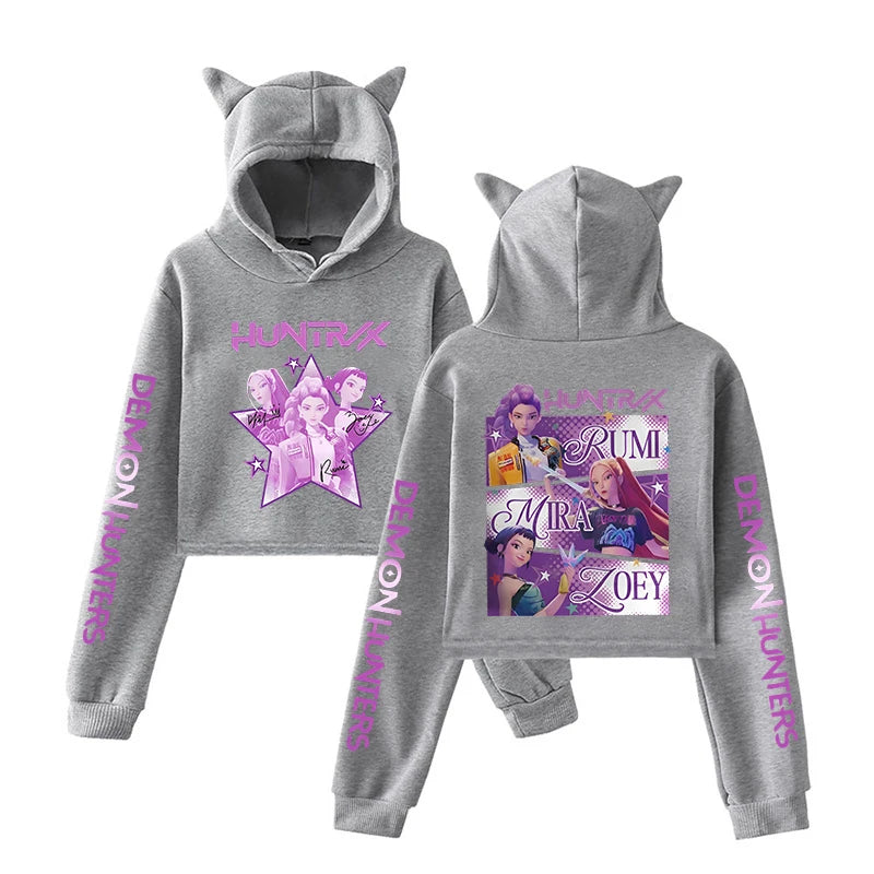 Kpop Demon Hunters Fanmerch Mira Rumi Zoey Huntrix 2025 New Hoodie Cat Ears Sweatshirt Long Sleeve Girls Women Fashion Cute tops.