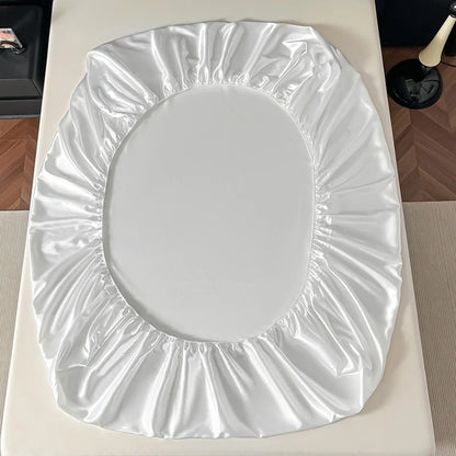 Satin Elastic Fitted Sheet Solid Mattress Cover 360 Band Bed Sheet for Single Double Couple King Queen Full Twin Bedsheet.