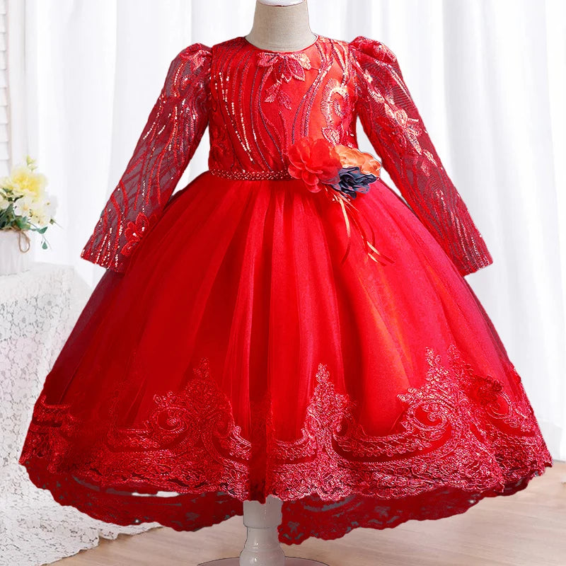 Blumen mädchen Hochzeits kleid lang ärmel ige Spitze Kleid elegante Mädchen Kunst Leistung Prinzessin Kleid Mädchen Karneval Kleidung.