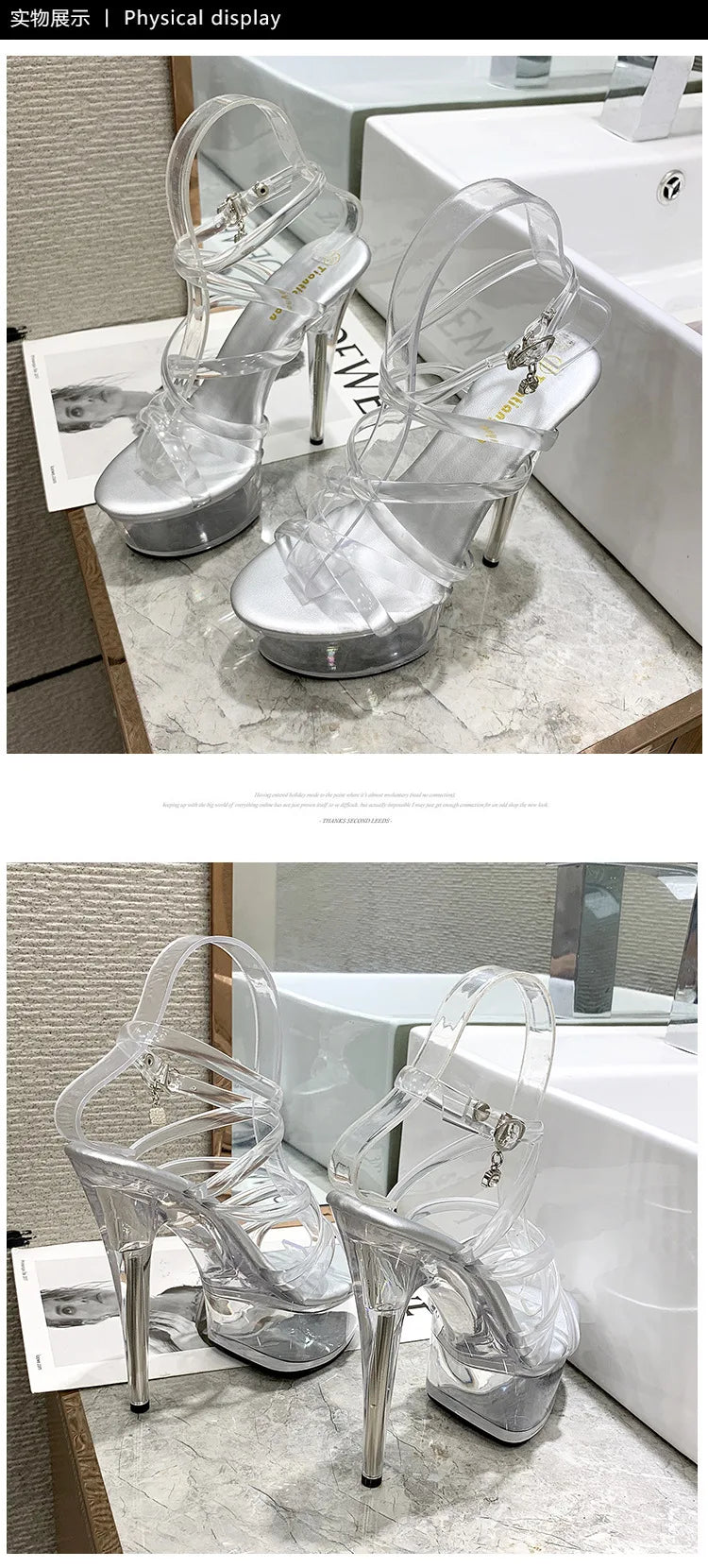 New 2024 Summer Fashion Sandals Sexy Open Toe 15CM High Heels Party Dress Wedding Nightclub Women Shoes Platform Stripper Heels