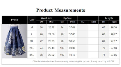 Blue Painting Vintage High Waist Ball Gown A-line Loose Women's Skirt Knee-Length Long Skirts For Women Clothing Fashion 2025.