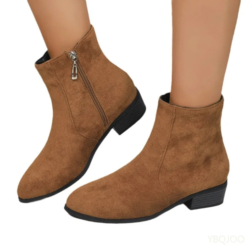 Fashionable versatile short boots Elegant women shoes autumn winter pointed toe thick heel casual comfortable high-heeled boots.