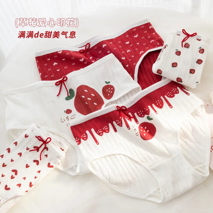 New 5Pcs/set Cotton Panties Strawberry Bear Cartoon Girls Briefs Sexy Women Underwear Lingeries Female Underpants.