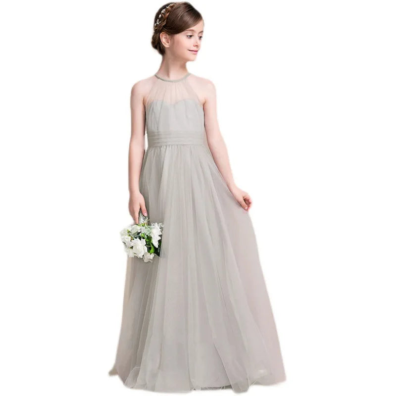 Formelle Kleidung für Kinder, hochwertiges graues Mädchen-Geigen-Performance-Kleid, große Kinder, Orchester-Host-Kleid, Blumenmädchen, Frühling und Herbst.
