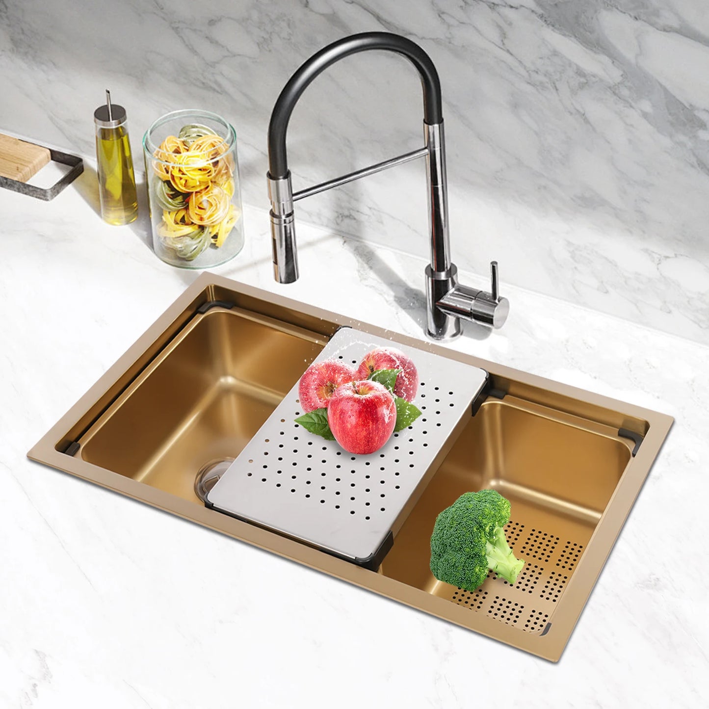 Gold 30 × 18 × 9 Inch 304 Stainless Steel Sink Undercarriage Kitchen Sink Stainless Steel Sink For Restaurants Dessert Shops Etc