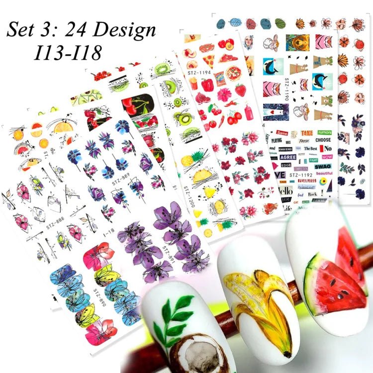 1Set Watercolor Xmas Flower Sticker Nail Decal Set Flamingo Letter Design Gel Manicure Decor Water Slider Foil CHSTZ683-706-1.