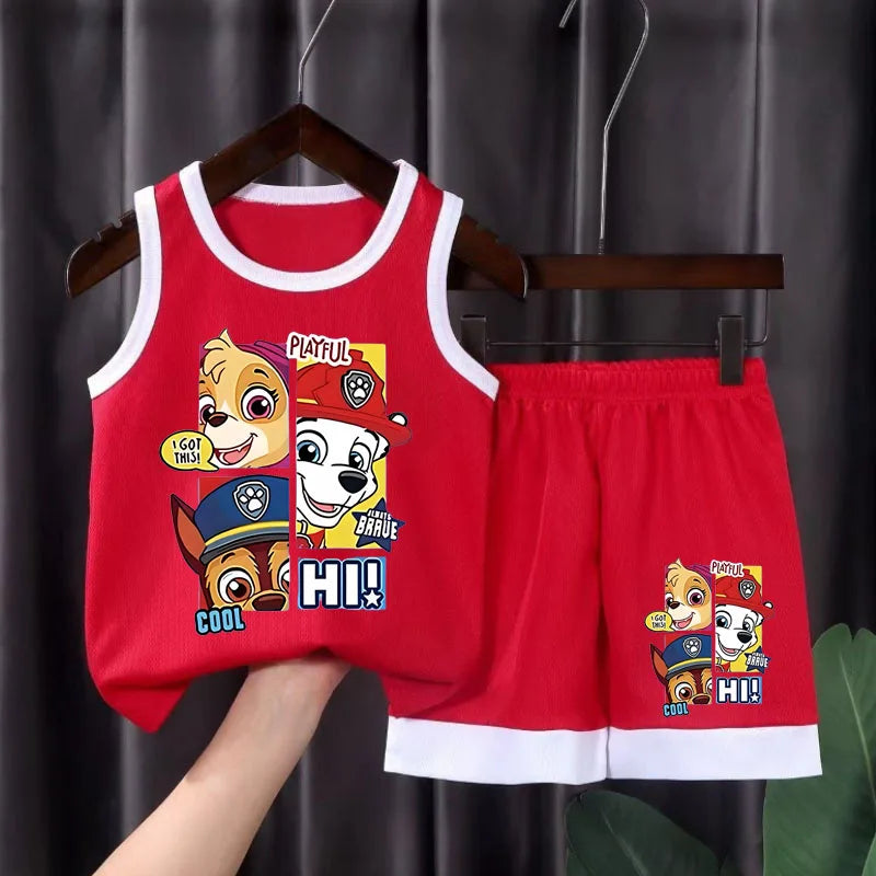 PAW Patrol Cartoon Printed Children Quick Drying Mesh Sport Clothes Sets Boys Basketball Clothes Suit Girls Breathable Vest Set.