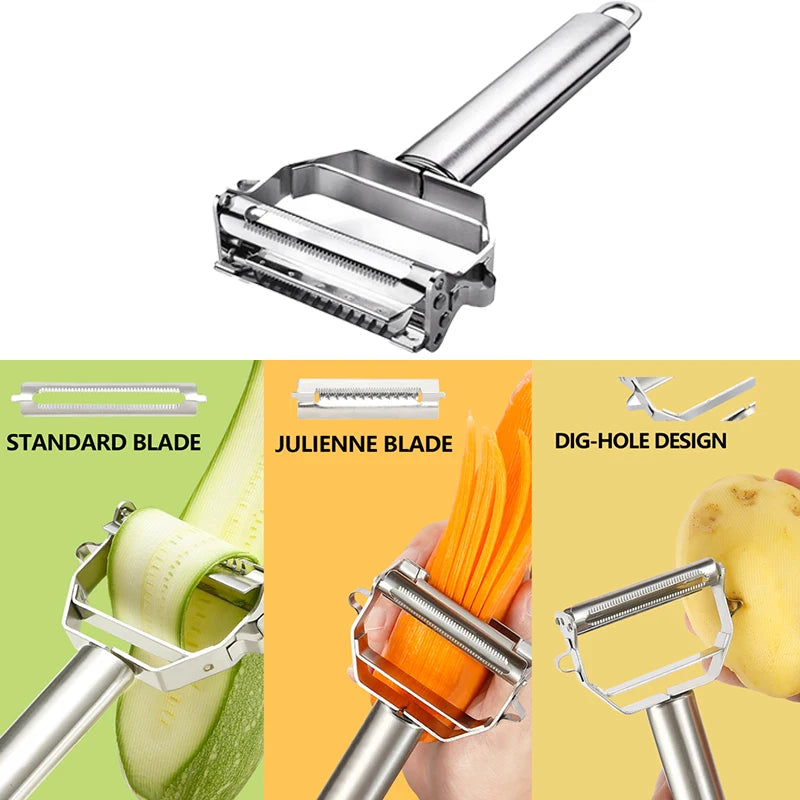 Kitchen Vegetable Peeler Stainless Steel Potato Peeler Slicer Korean Carrot Grater Shredder Multifunctional Fruit Veggie Tools.