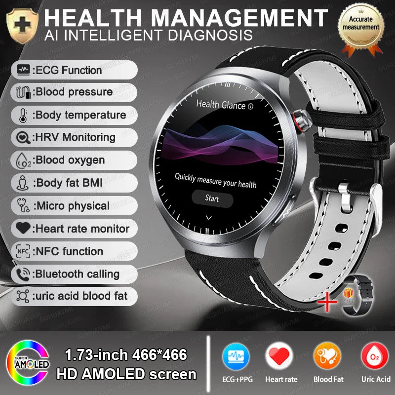 2025 New For HUAWEI Uric Acid Blood Pressure Blood oxygen Body Analysis Smart Watch ECG+PPG Clock Bluetooth call Smart watch Men