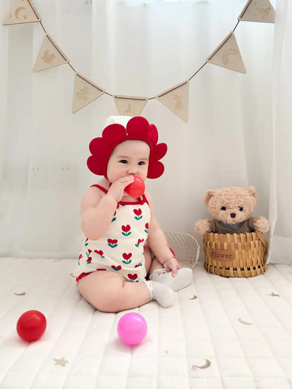 Baby Ein Stück Kleidung 2025, Sommer Koreanische Baby Body Ins Blume Voll Gedruckt Baby Sling Klettern Kleidung Mit Hut.